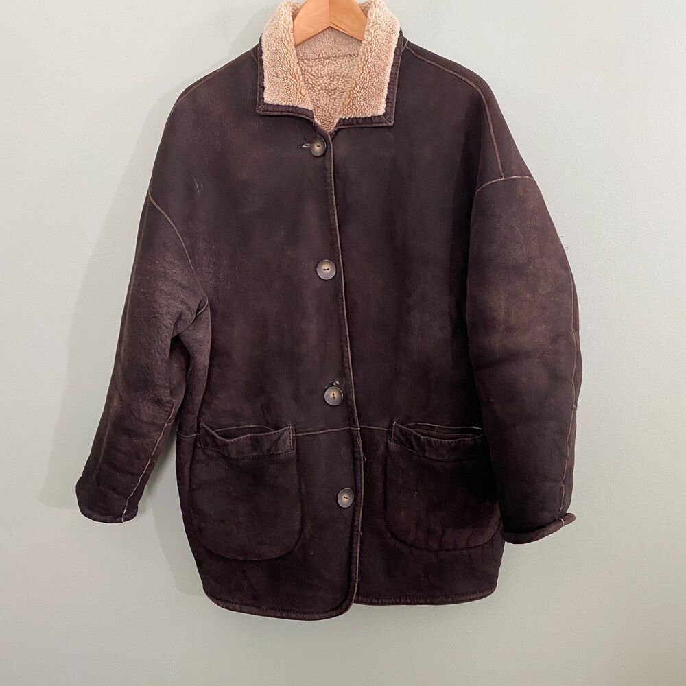 Searle Reversible Shearling Coat Mens Medium Brown Western Vintage 80s 90s